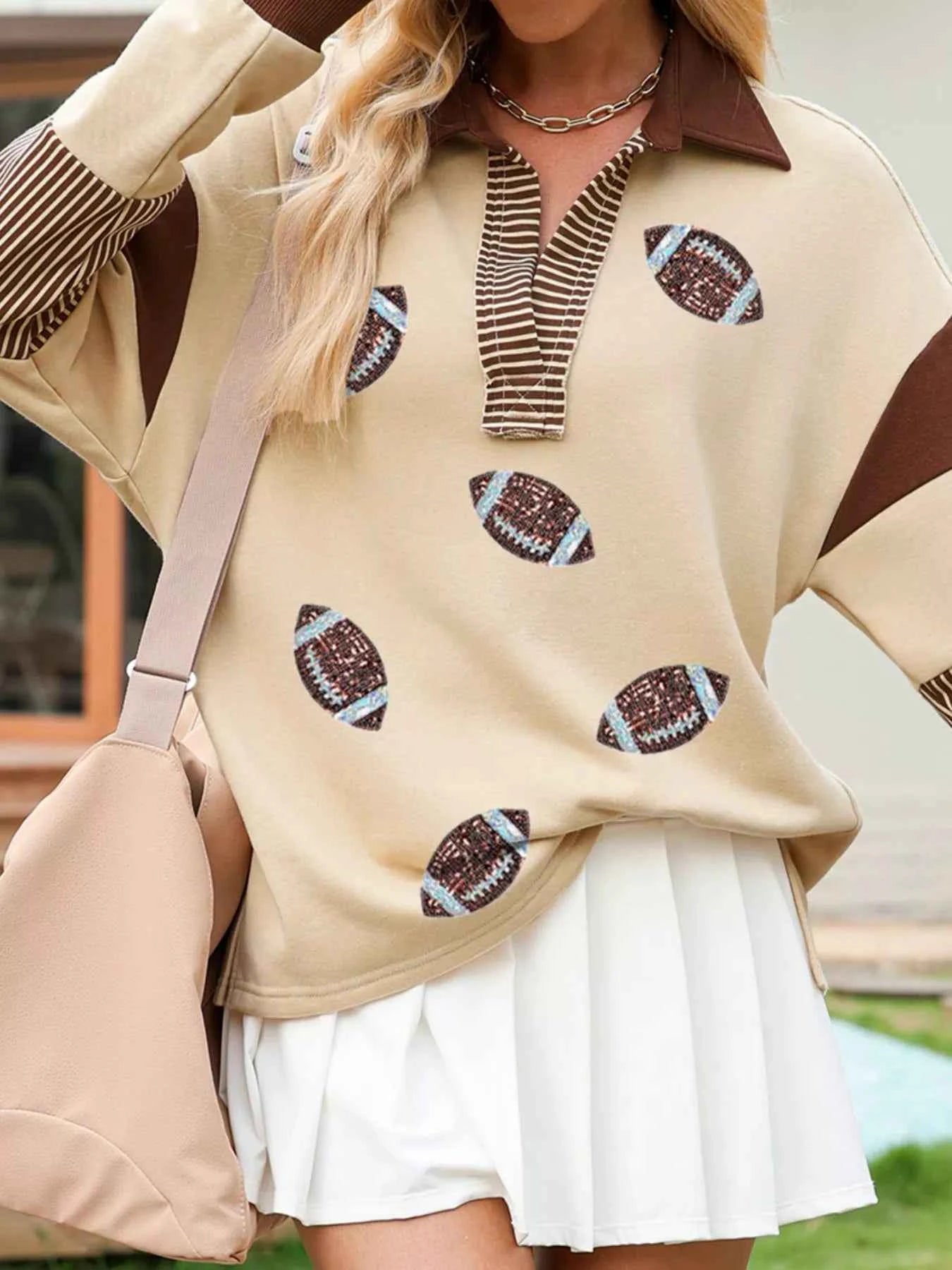 Color Block Striped Patchwork Sequin Rugby Graphic Polo Sweatshirt bc9f1e8e-0e1e-4701-a601-26728c74a2fa-Max-Origin