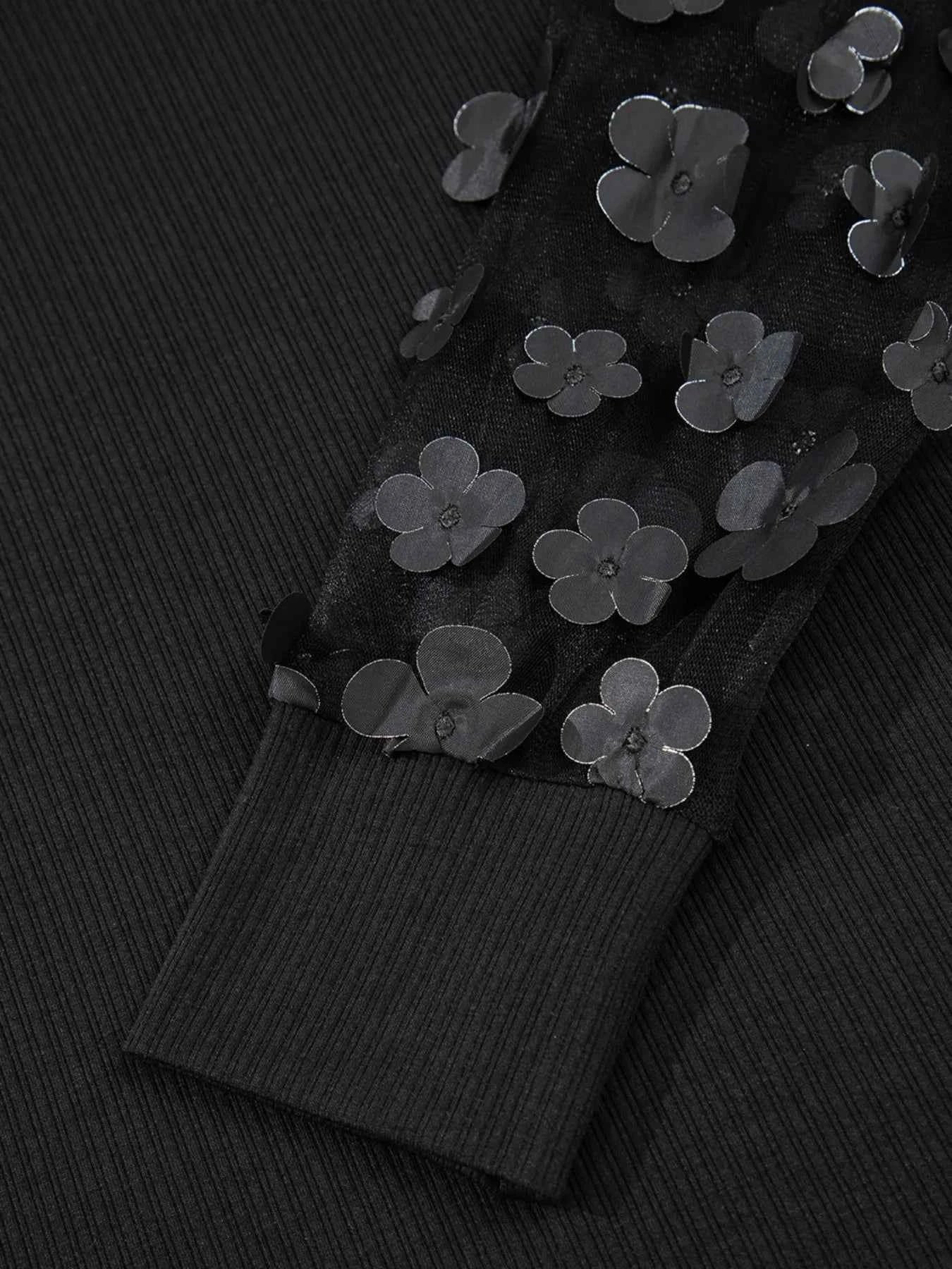 Flower Sheer Sleeve V-Neck Blouse bccaa607-6842-462a-bf04-36393e95f7b9-Max-Origin