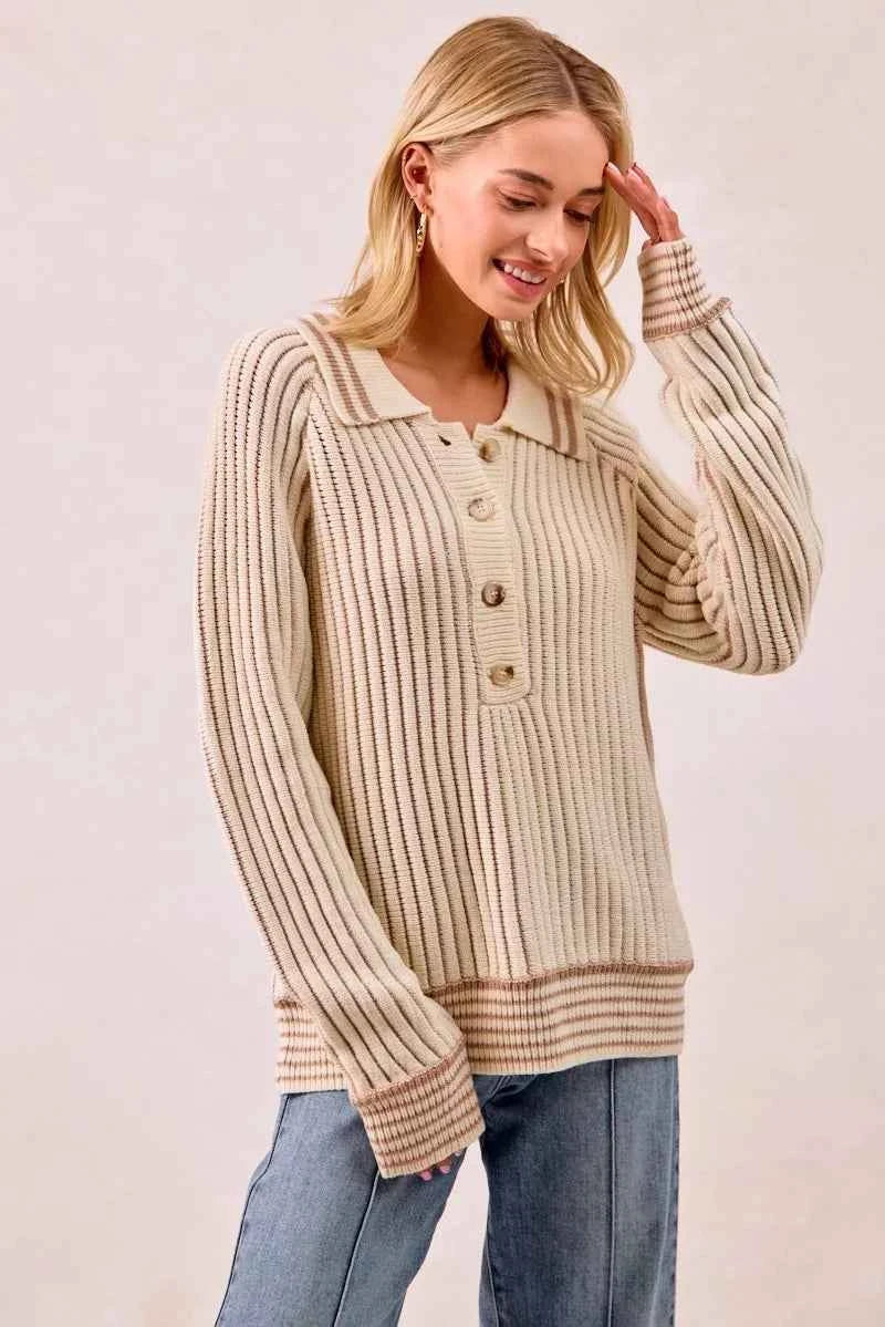 BiBi Half Button Ribbed Two Tone Sweater bcd8179659984088b38ed9ad4d9e9720-Max-Origin