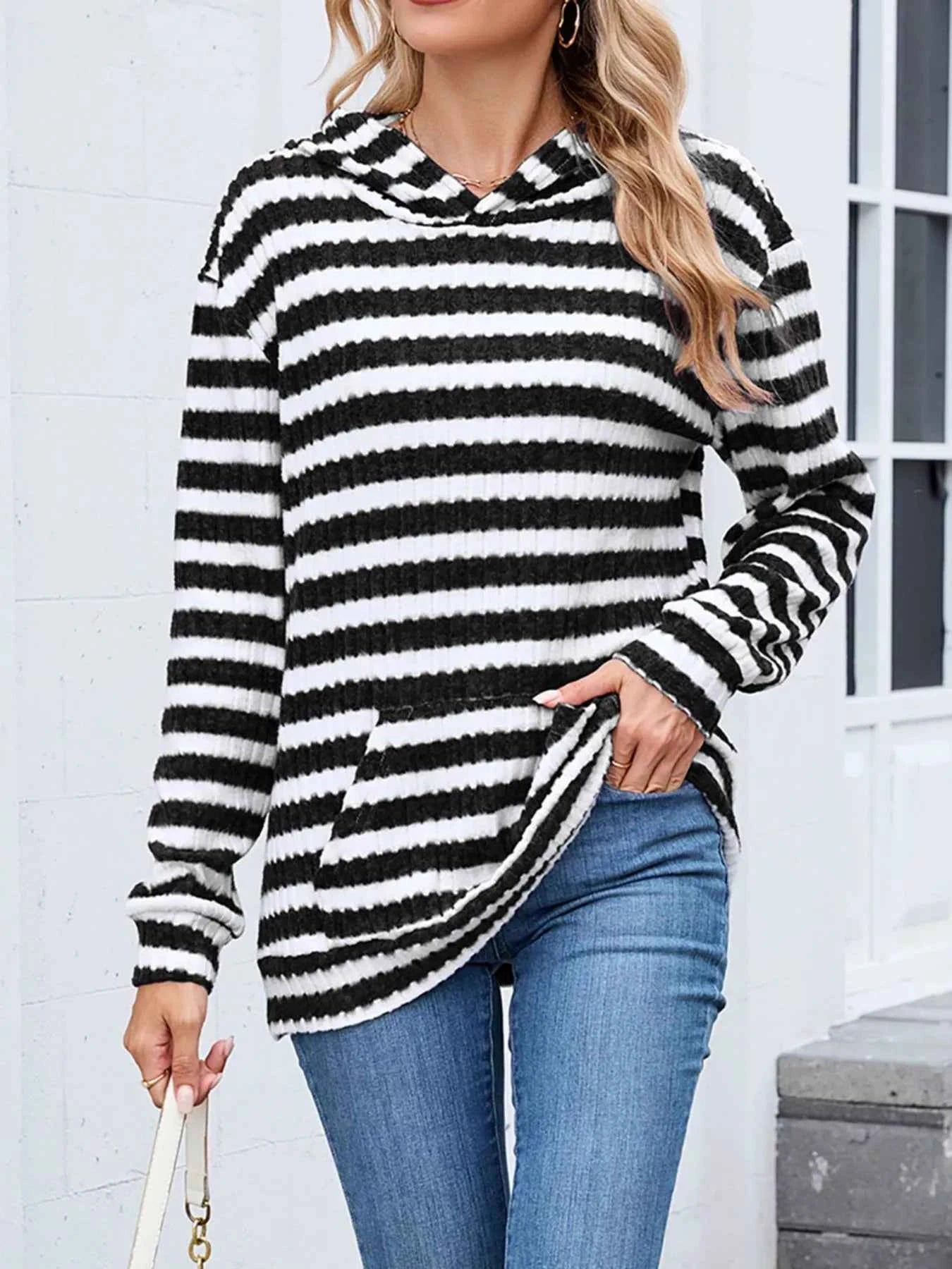 Striped Dropped Shoulder Hoodie Black And White Stripes bcddc1ef-f2aa-4ed5-ad89-ee4b91dff094-Max-Origin