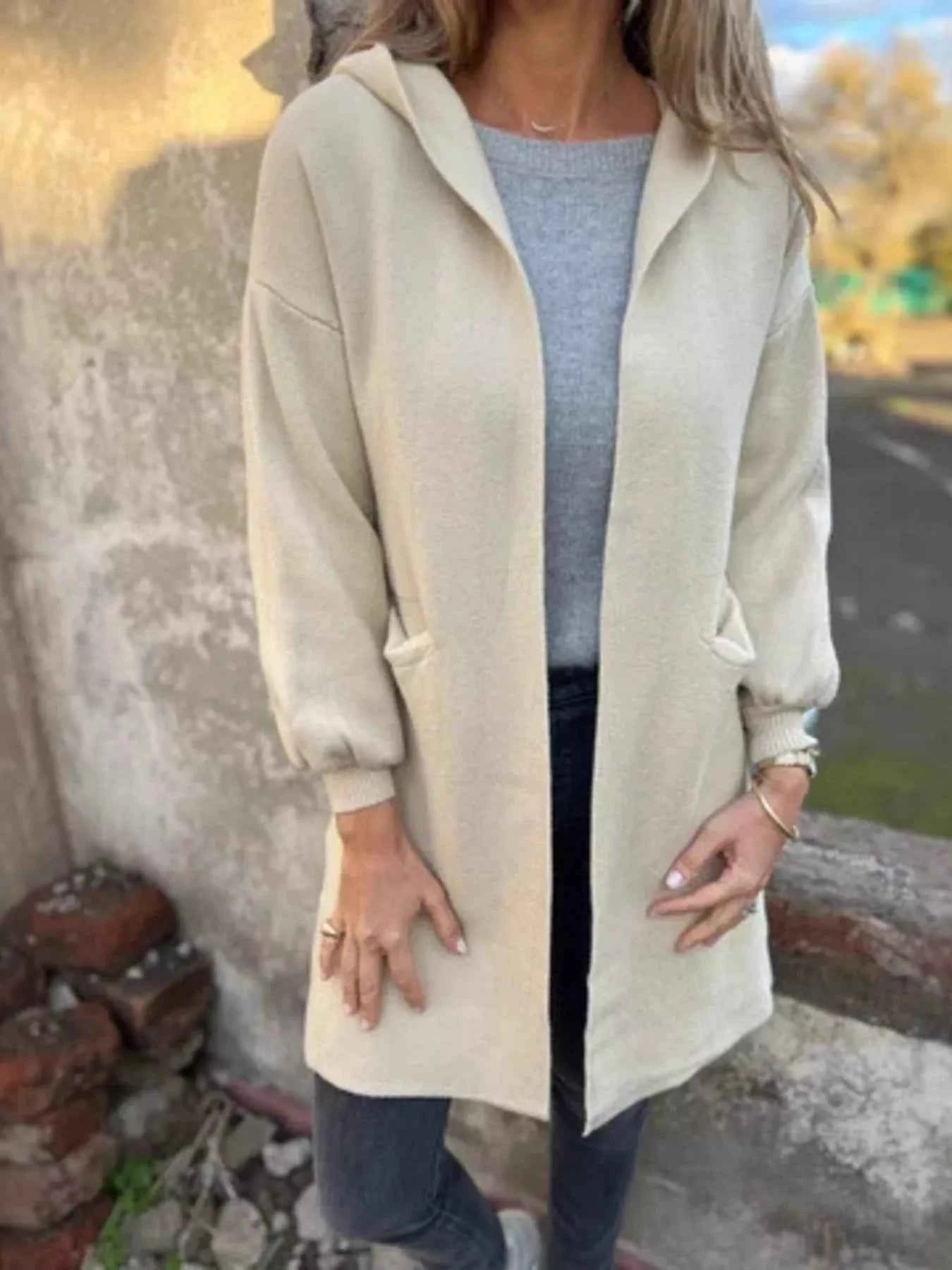 Full Size Open Front Hooded Cardigan Plus Size Apricot bceea6f0a88b442ab9fc0c4545650df1-Max-Origin