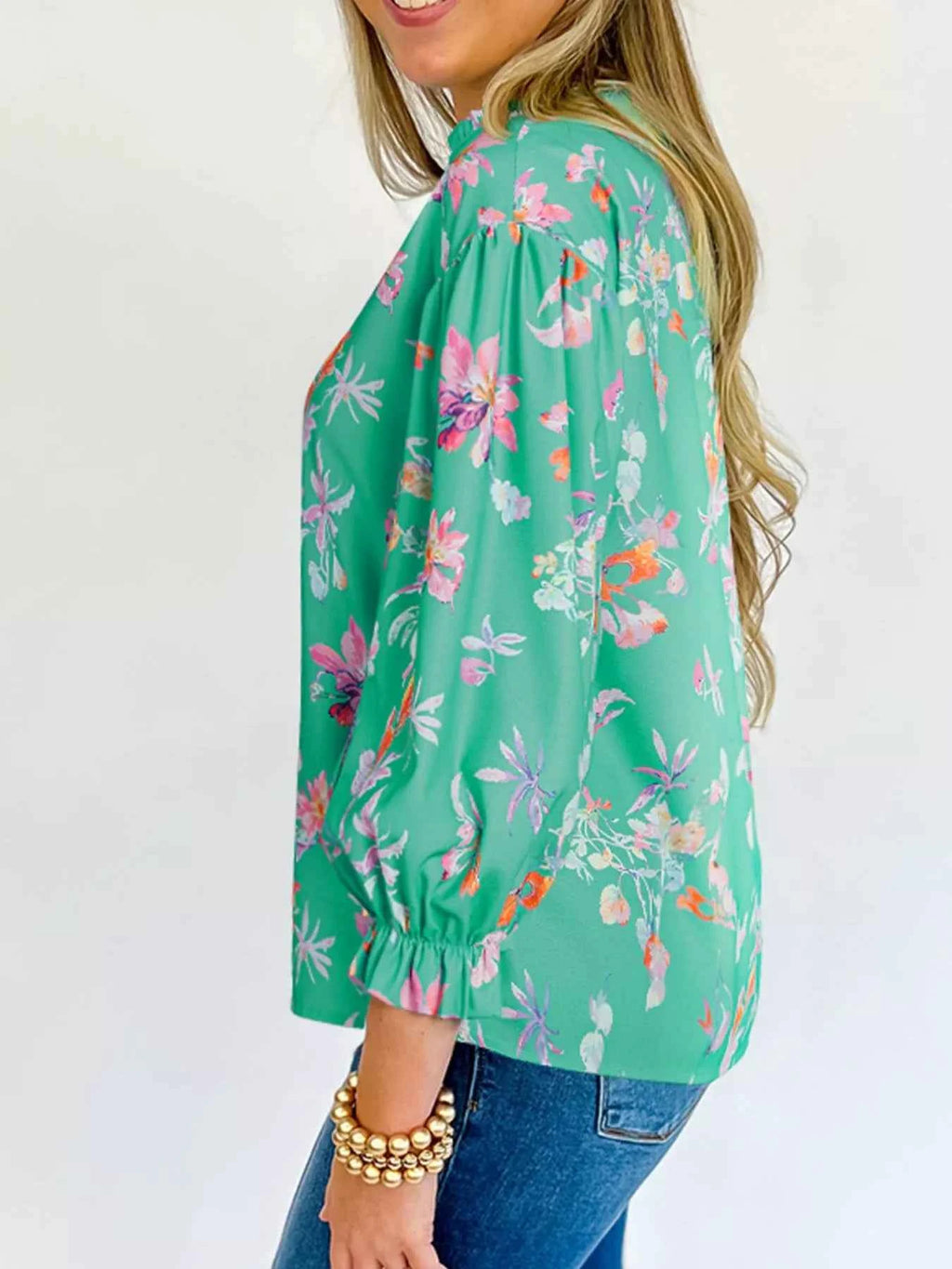 Floral Lantern Sleeve Button Front Shirt bd2394c1-636b-45bd-ba3b-5a308b949fb2-Max-Origin