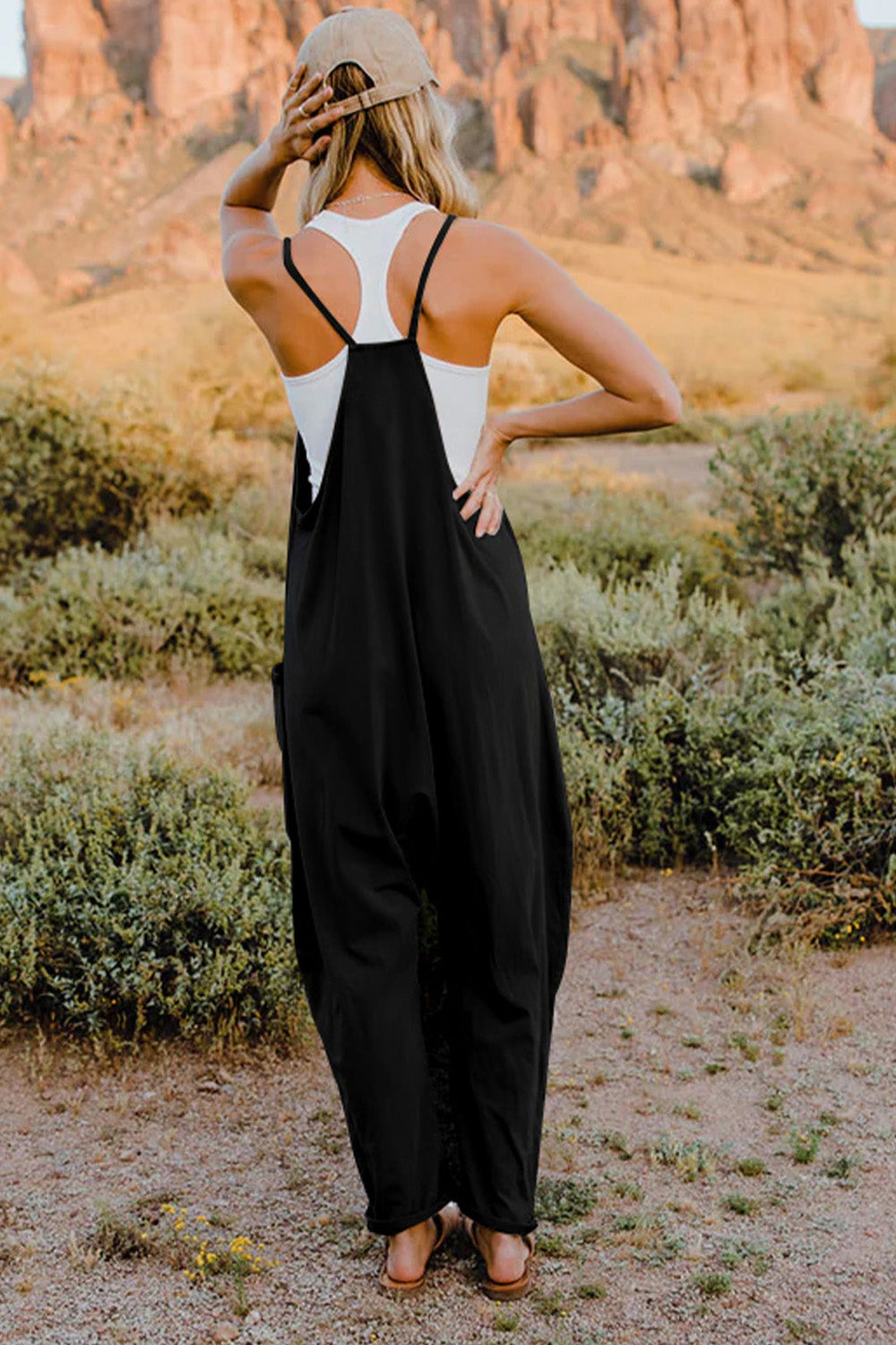 Double Take Full Size V-Neck Sleeveless Jumpsuit with Pockets bd4c135ce0bc4e319177762ff94b2757-Max
