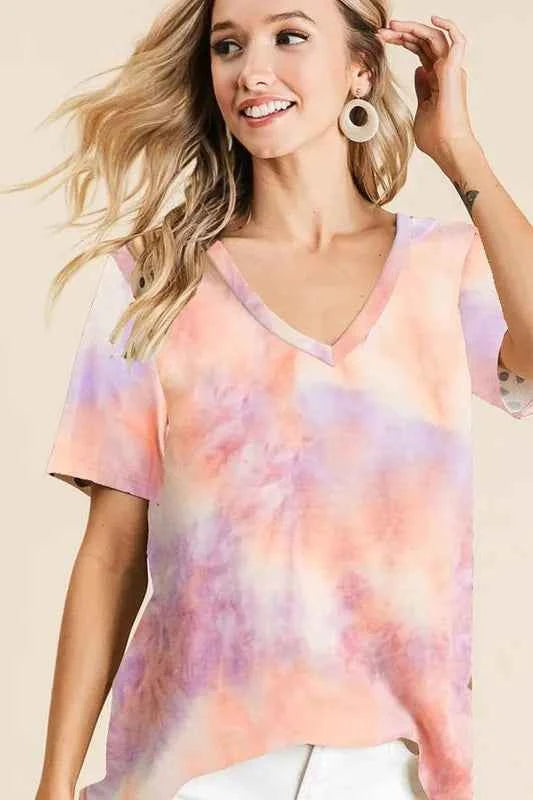 BiBi Tie Dye French Terry V Neck Top bd4f4e6c57bd438eb68557d6348d2b04-Max-Origin
