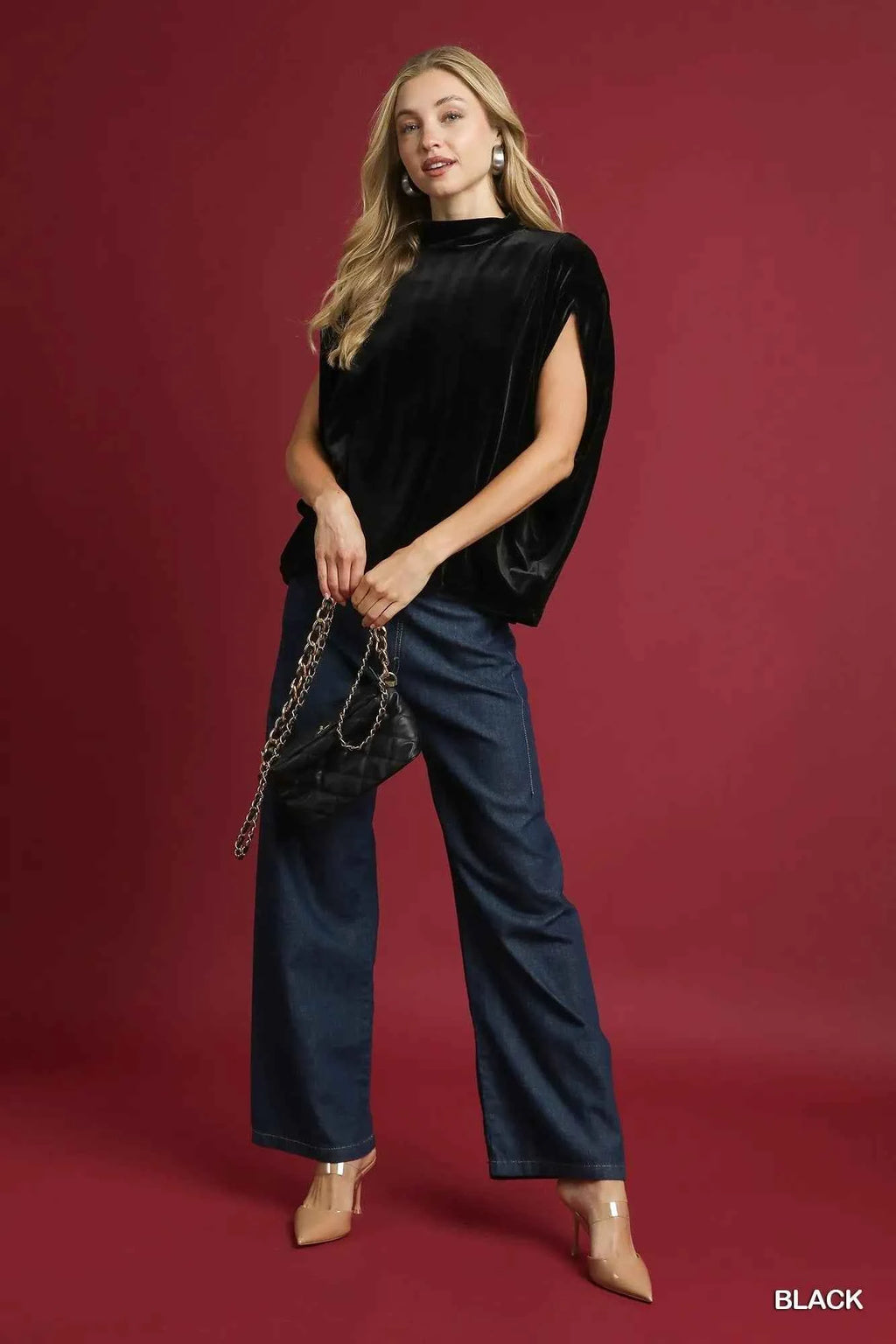 Umgee Velvet Mock Neck Sleeveless Blouse bd5291ae-5456-454d-b754-cfe0bcef5afc-Max-Origin