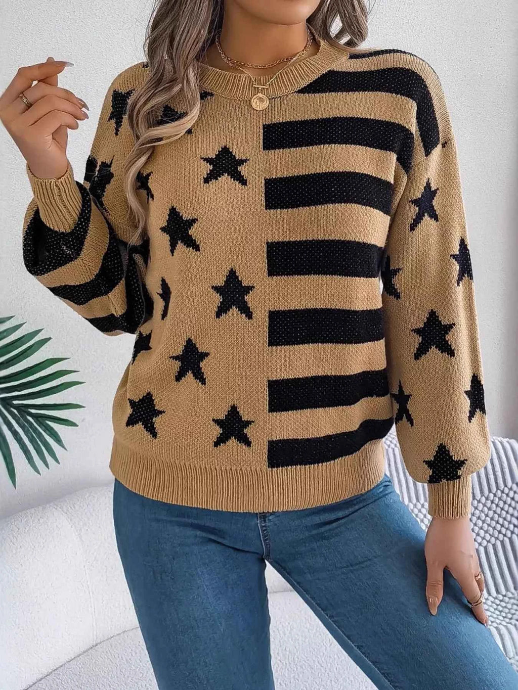 Stars and Stripes Pattern Casual Round Neck Sweater bd7f8a1e69074cbf88dec2cced221adf-Max-Origin