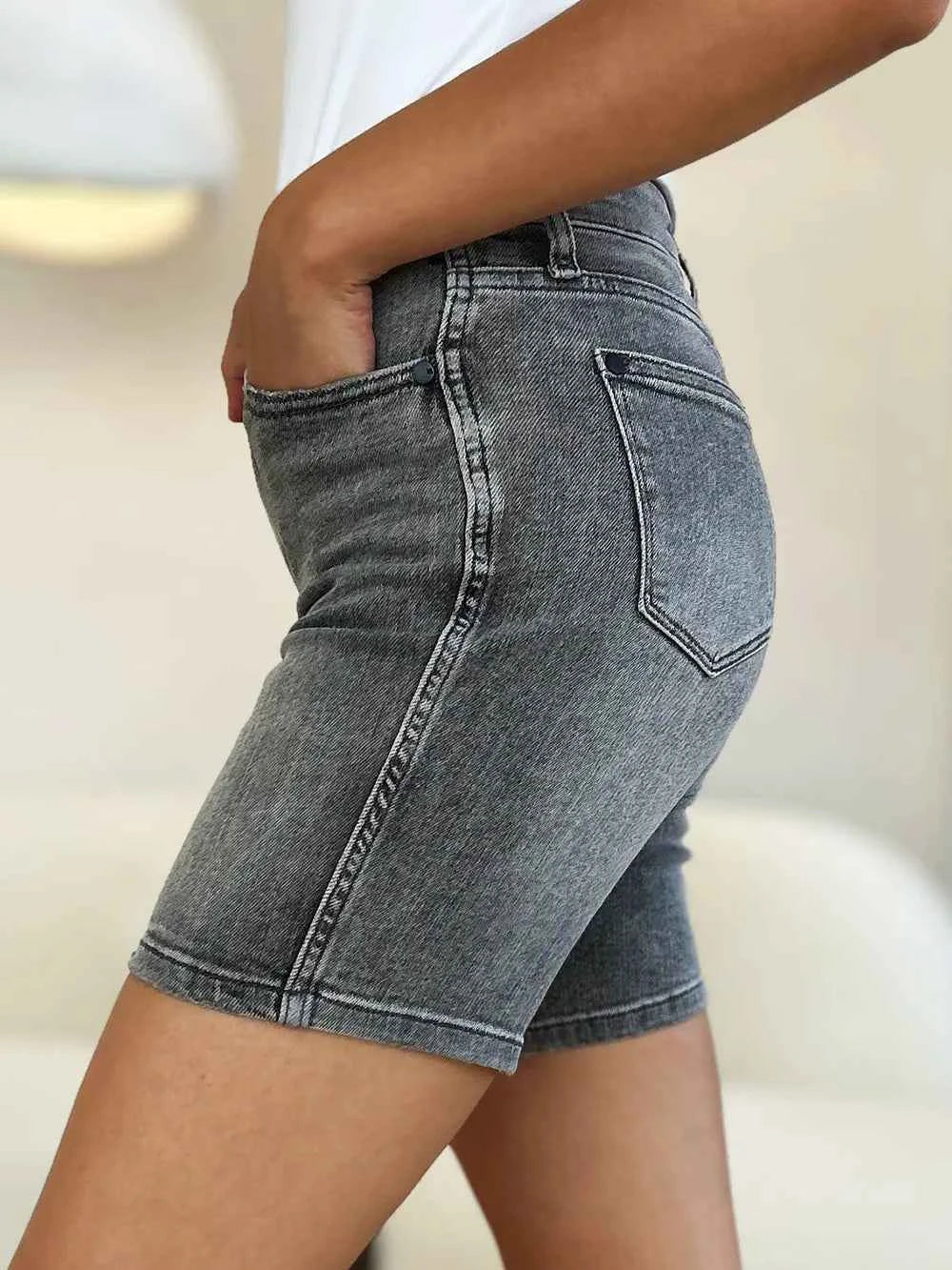 Judy Blue Full Size High Waist Washed Denim Shorts bd85ec50-9fb5-4844-a1db-82fa4a52bb2e-Max
