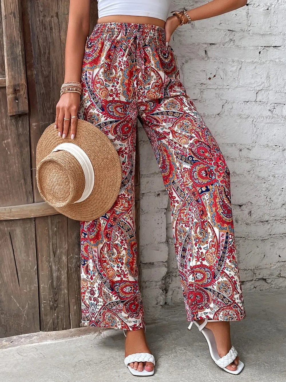 Printed Wide Leg Pants bda85850-11f6-40b8-9521-457249535f2f-Max