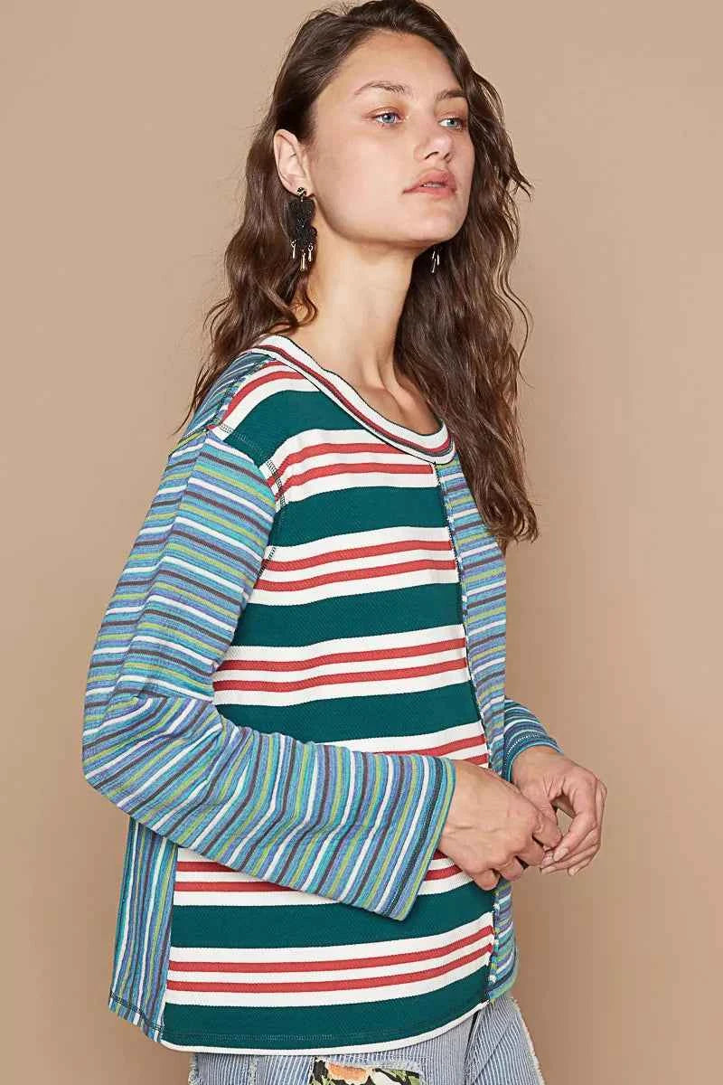 POL Color Block Striped Round Neck Long Sleeve T-Shirt bdaa4e10-e20b-4700-b75a-61b18f7d5c89-Max-Origin