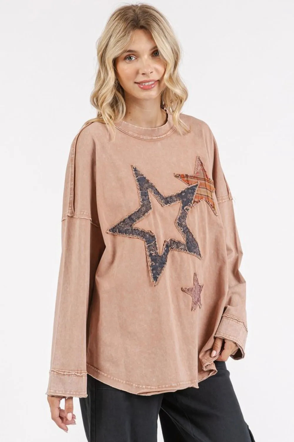 Mittoshop Mineral Wash Star Patch Long Sleeve T-Shirt bdb33034-7f28-4ce7-8185-4b240934589c-Max