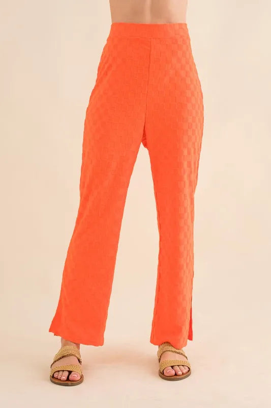 And The Why Brushed Texture Checker Board Pattern Casual Pants ORANGE bdced19042784d2eb26dda876586818f-Max-Origin