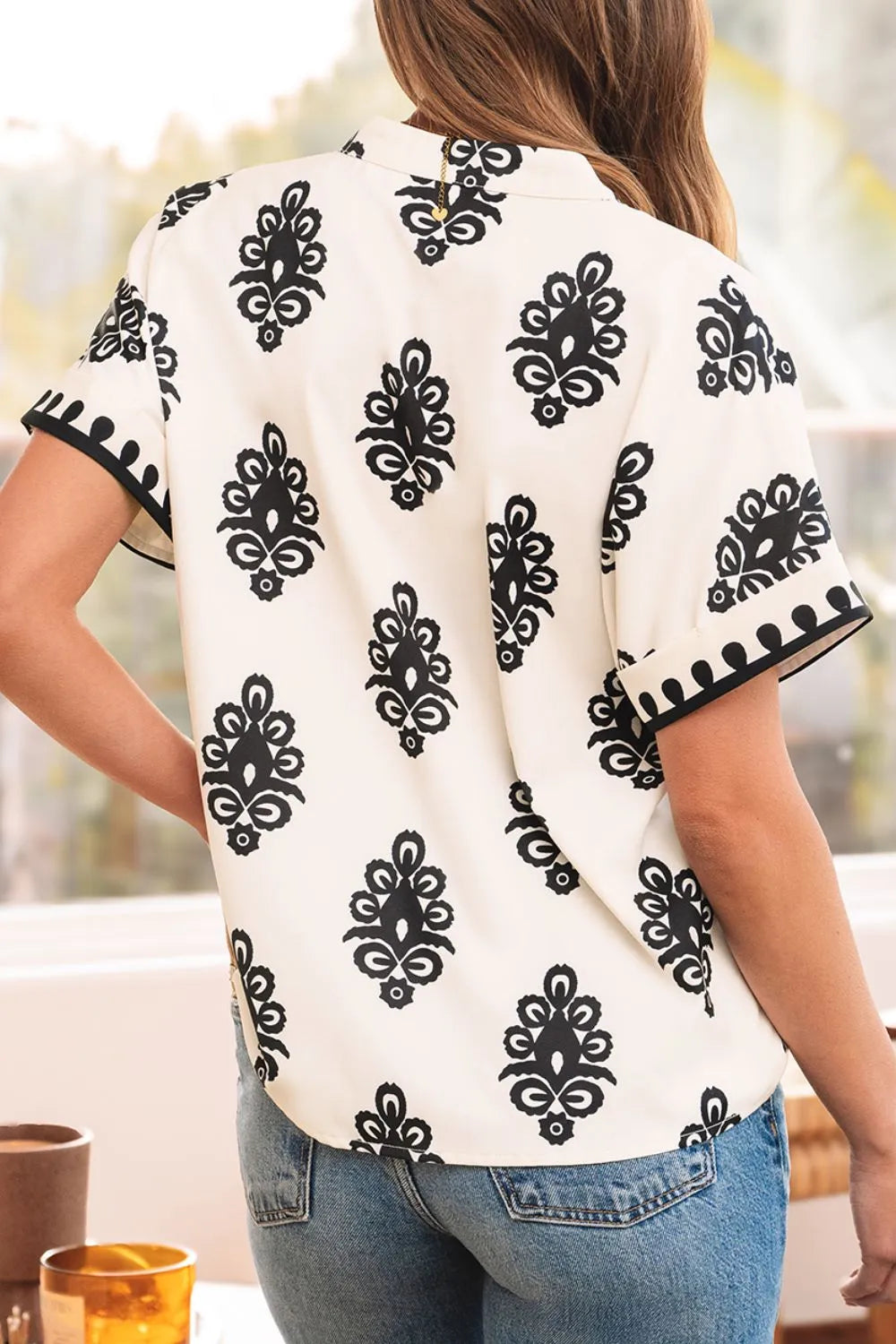 Printed Short Sleeve Loose Blouse bdf57603-4447-4808-aa32-75ac3f1274d3-Max-Origin
