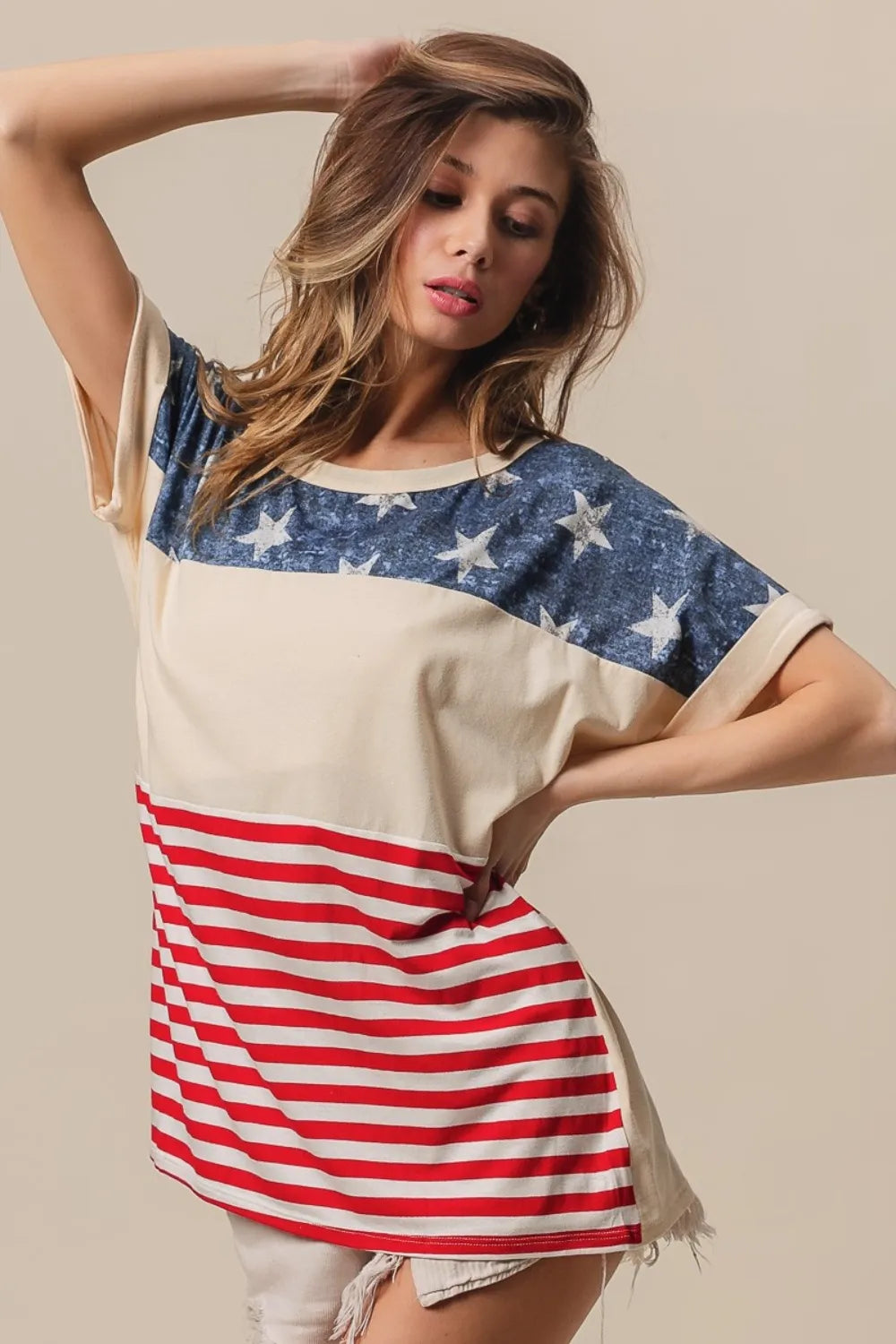 BiBi American Flag Theme Short Sleeve T-Shirt Stripe bdf81d3e-5a3a-4483-b5cc-e79792effcaa-Max