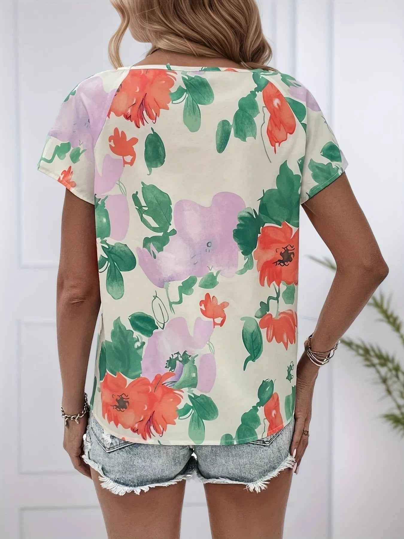 Floral Print Short Sleeve Blouse be26914050c34da48cd70d374fe84961-Max-Origin