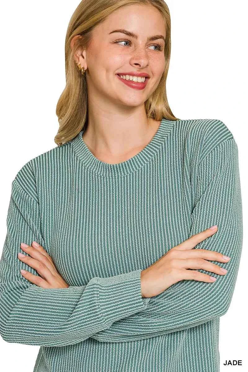 Zenana Full Size Raised Rib Round Neck Long Sleeve Top Plus Size be4e1fab67594c91ba9261c8b8d74e98-Max-Origin