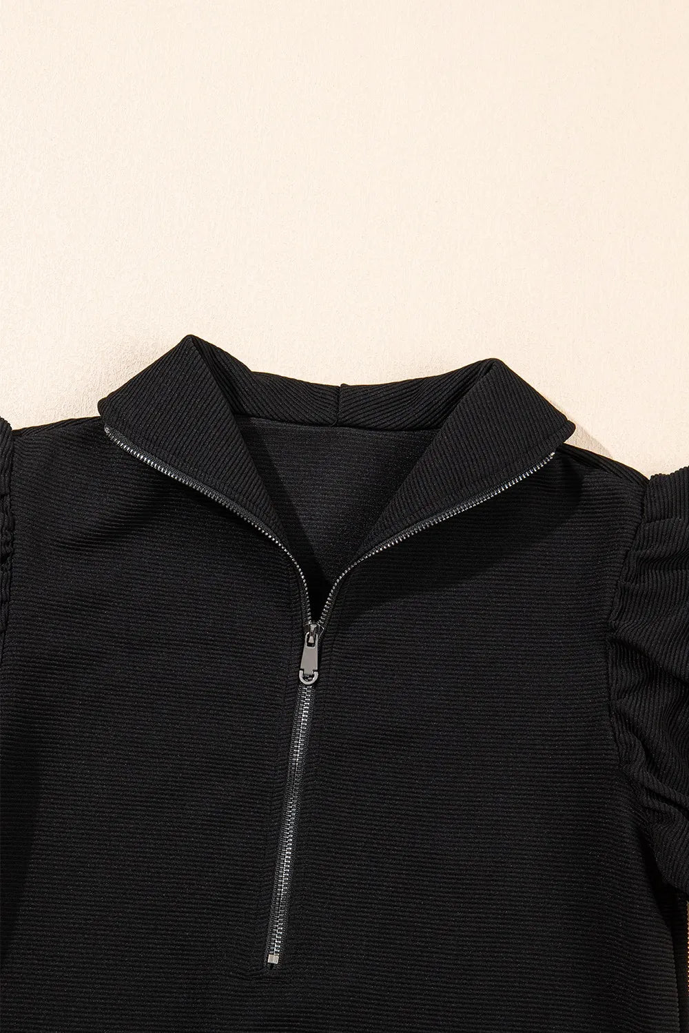 Textured Ruffled Sleeve Zipped Top and Wide Leg Pants Set be4fb8d7-564a-4209-8bcf-03264eba97b5-Max-Origin