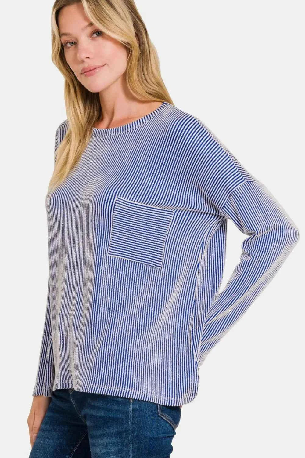 Zenana Ribbed Striped Long Sleeve T-Shirt be535627-24a6-476c-9b43-8615768aa483-Max