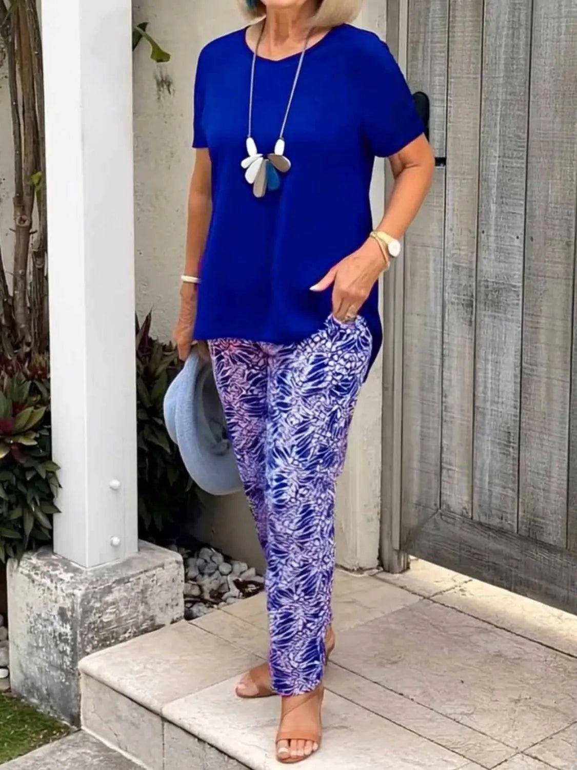Full Size Round Neck Short Sleeve Top and Pants Set Plus Size be5d29d8-9de4-4c62-88ca-68525822d4df-Max-Origin
