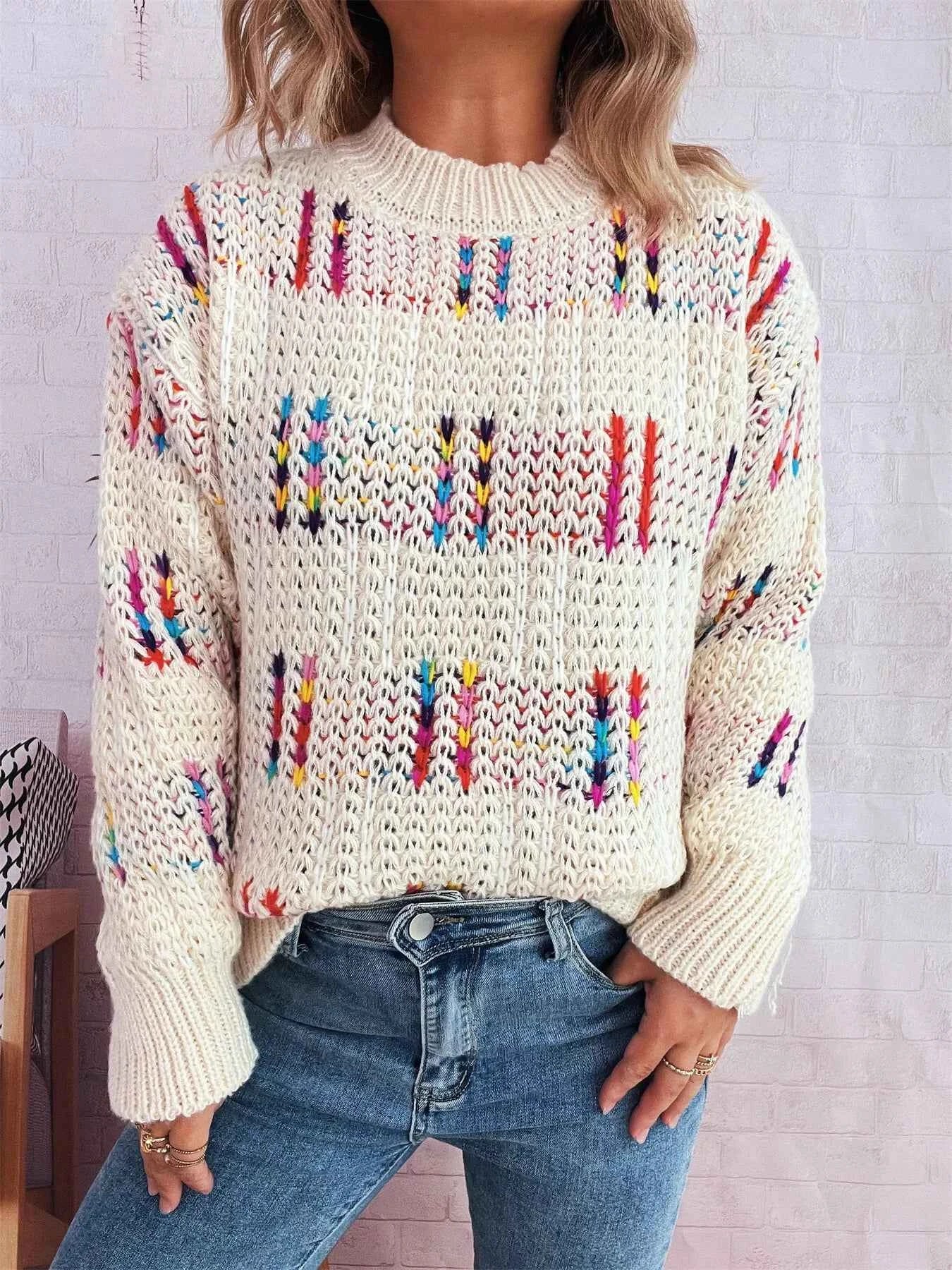 Colorful Round Neck Long Sleeve Sweater be66bd6e5c61443ea002e4b1b0d3c7a2-Max-Origin