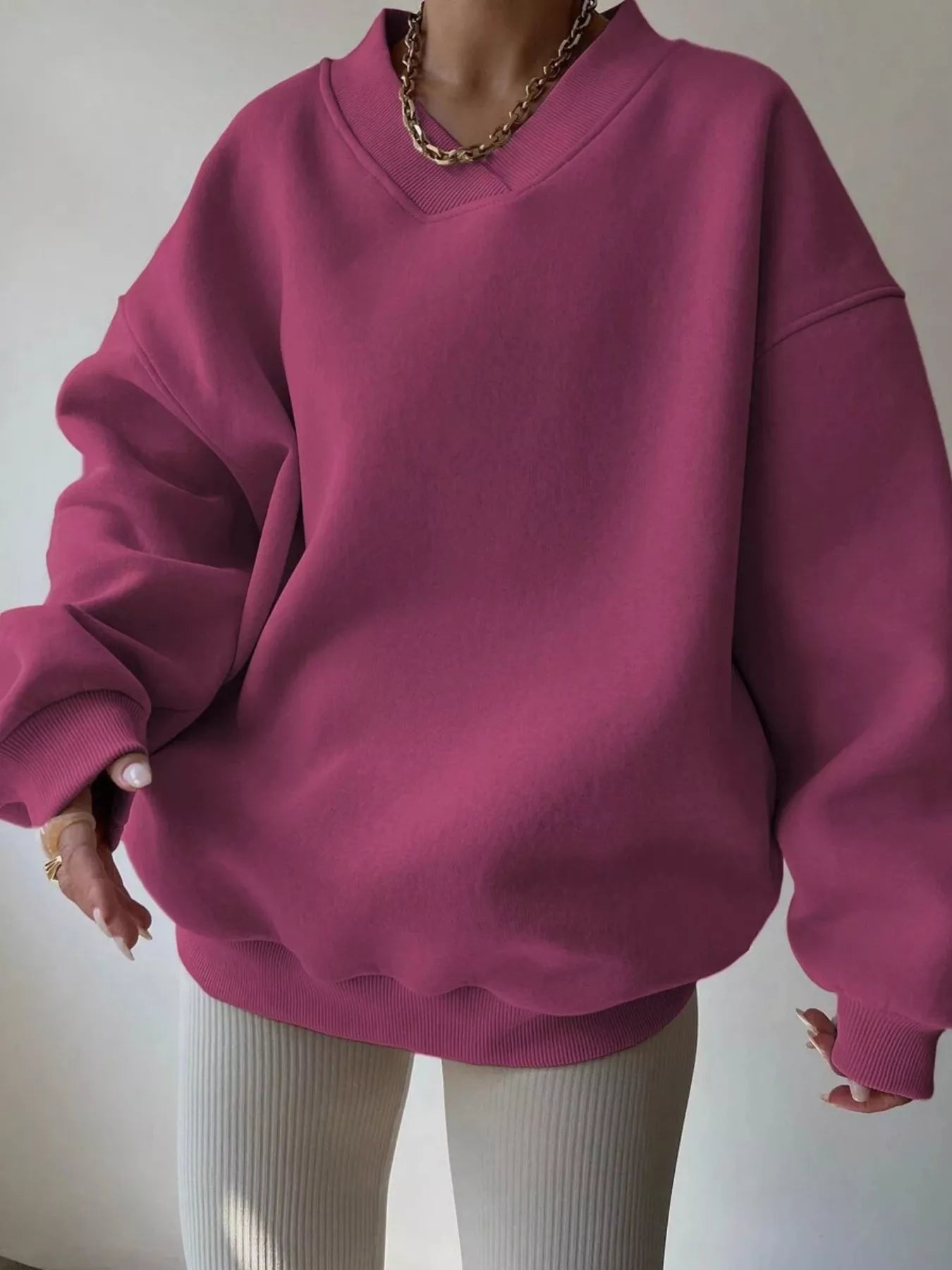 Dropped Shoulder Long Sleeve Oversized Sweatshirt Rose Red be97bde4665a449cbd423cf55d8d20dd-Max-Origin