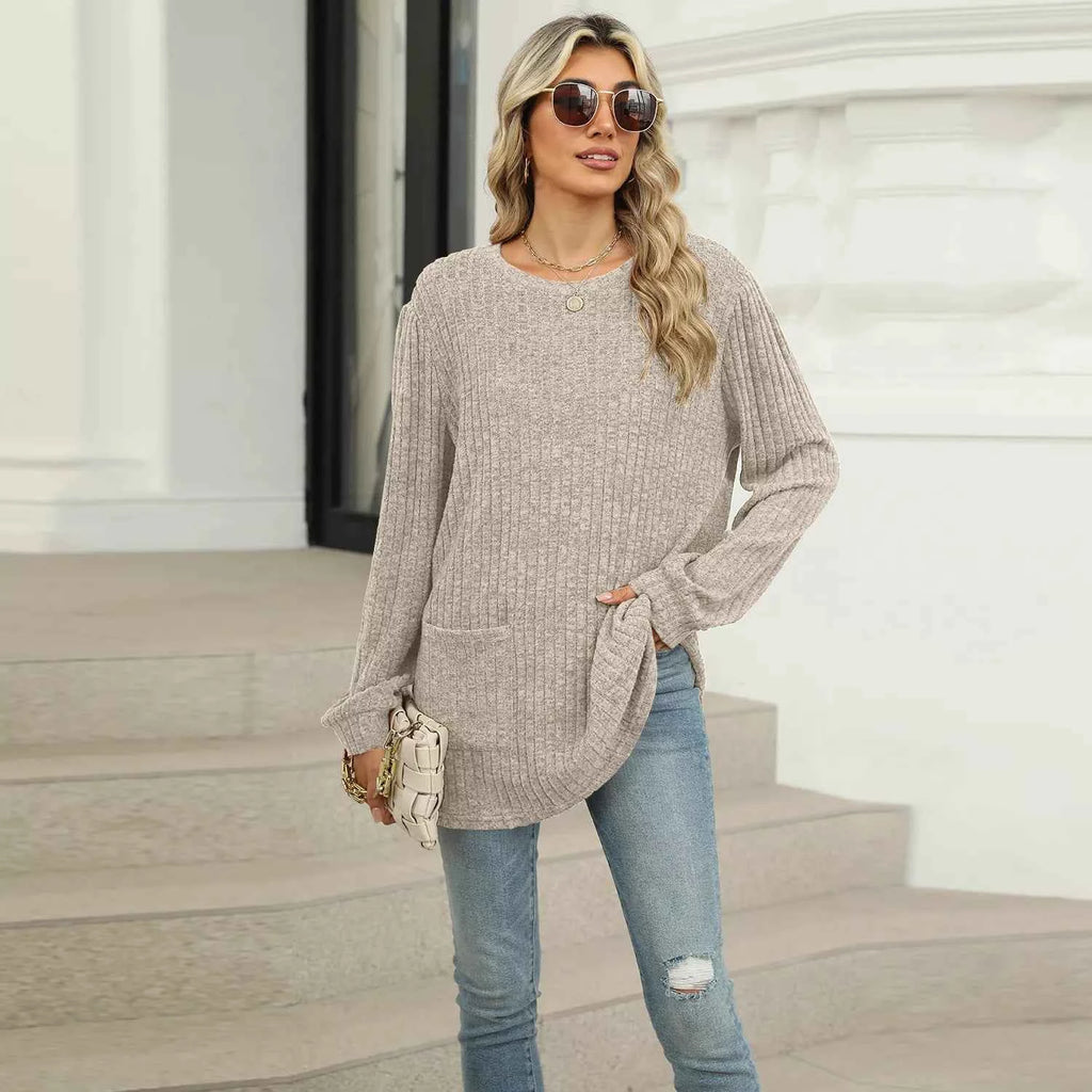 Ribbed Knit Long Sleeve T-Shirt beaeb952-6af9-4c02-9f72-e6b4d9844d3e-Max-Origin