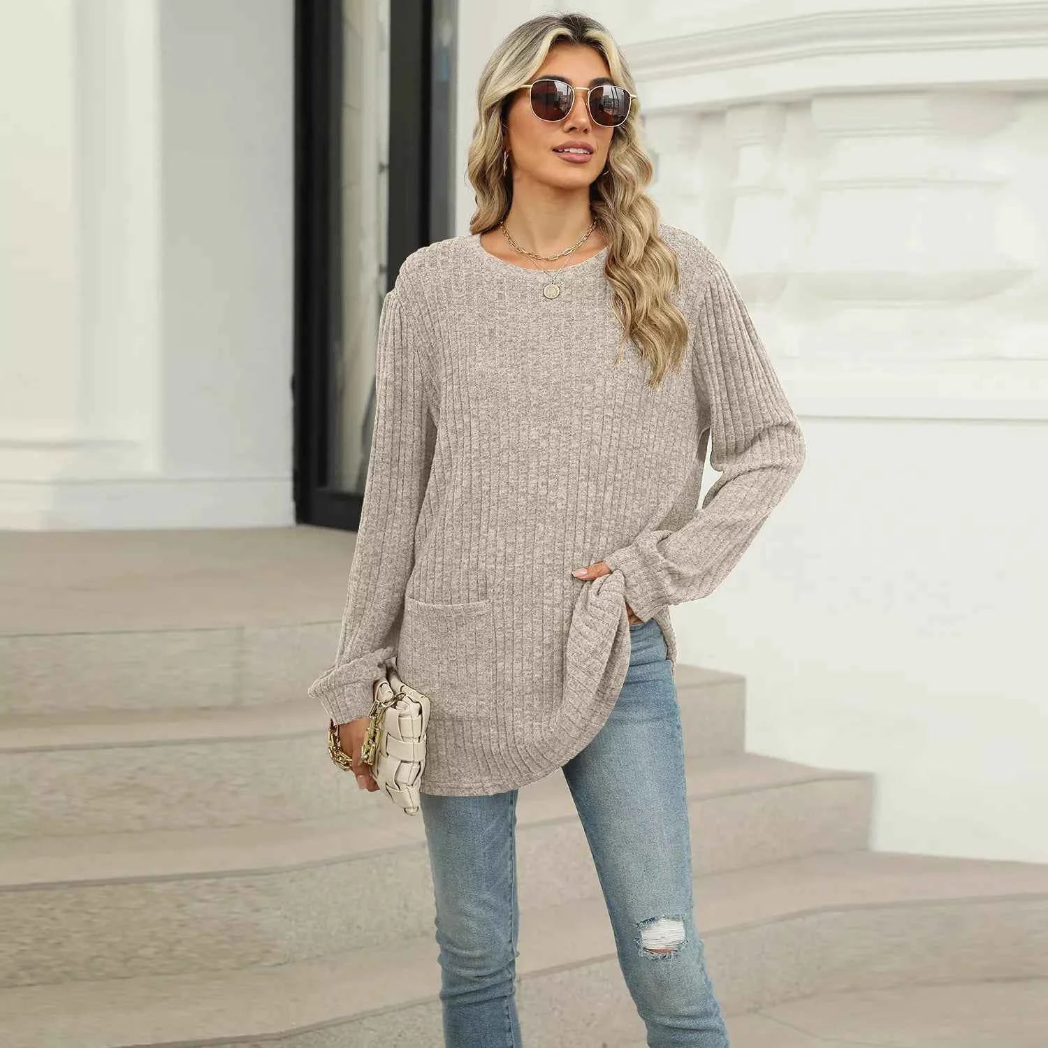 Ribbed Knit Long Sleeve T-Shirt beaeb952-6af9-4c02-9f72-e6b4d9844d3e-Max-Origin
