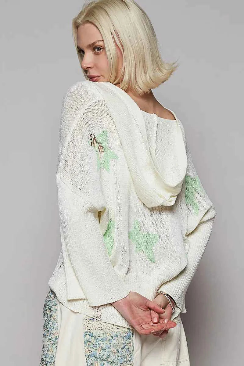 POL Distressed Lace-Up Star Pattern Hooded Hooded Sweater beb1552b-3d8d-4c69-bd47-bc89ea1b3e67-Max-Origin