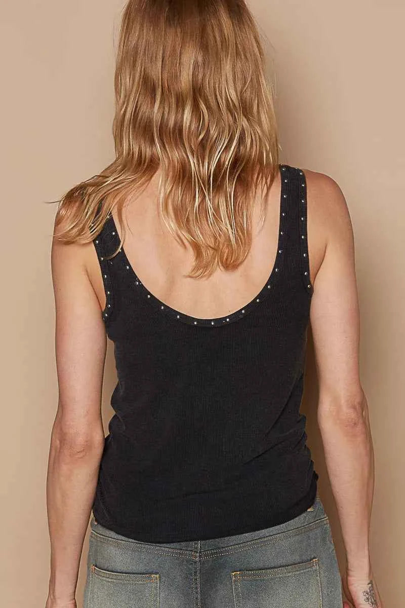 POL Ribbed Tank Top with Metallic Stud Detail beb23839-26d3-4723-ac6f-a3b88a2e70cb-Max-Origin