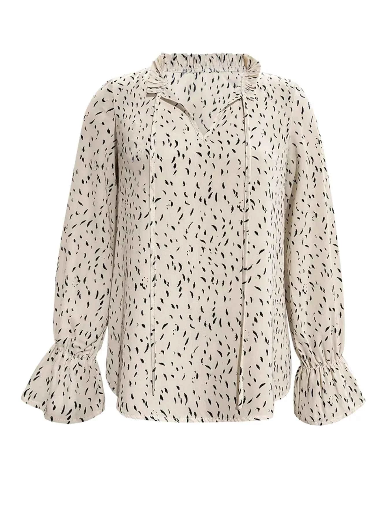 Ruffled Printed Tie Neck Long Sleeve Blouse bed4c9f8-cc80-4280-ac93-bf3f443de3c4-Max-Origin