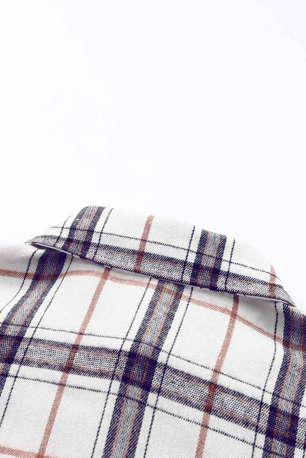 White Plaid Slits Bishop Sleeve Oversized Shacket bed769d7f93c7059