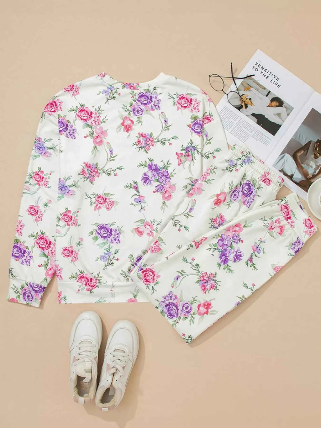 Floral Print Round Neck Top and Drawstring Pants Lounge Set beda3a8e40fc43cd849b5b2282375dce-Max-Origin