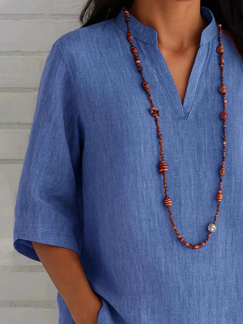 Full Size Notched Three-Quarter Sleeves Blouse Plus Size bf1ecdc9-5b94-4099-a5cb-f87927425ac8-Max-Origin