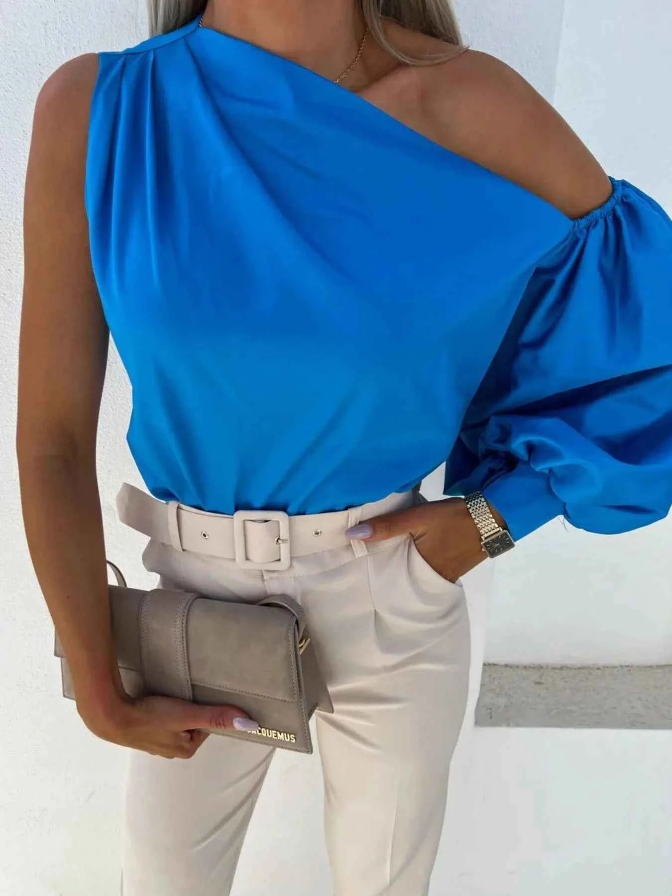 One Shoulder Puff Sleeve Blouse bf20ed618c6d48b99696d941785f3c9e-Max-Origin