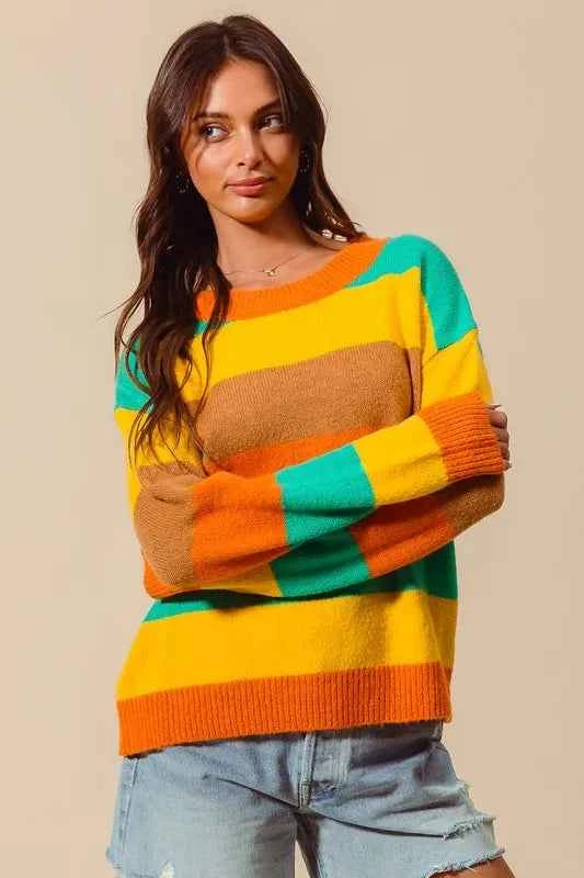 SO ME Multi Color Stripe Sweater with Ribbed Detail bf35f68db4f5496ea8c503f14a52f5f3-Max-Origin