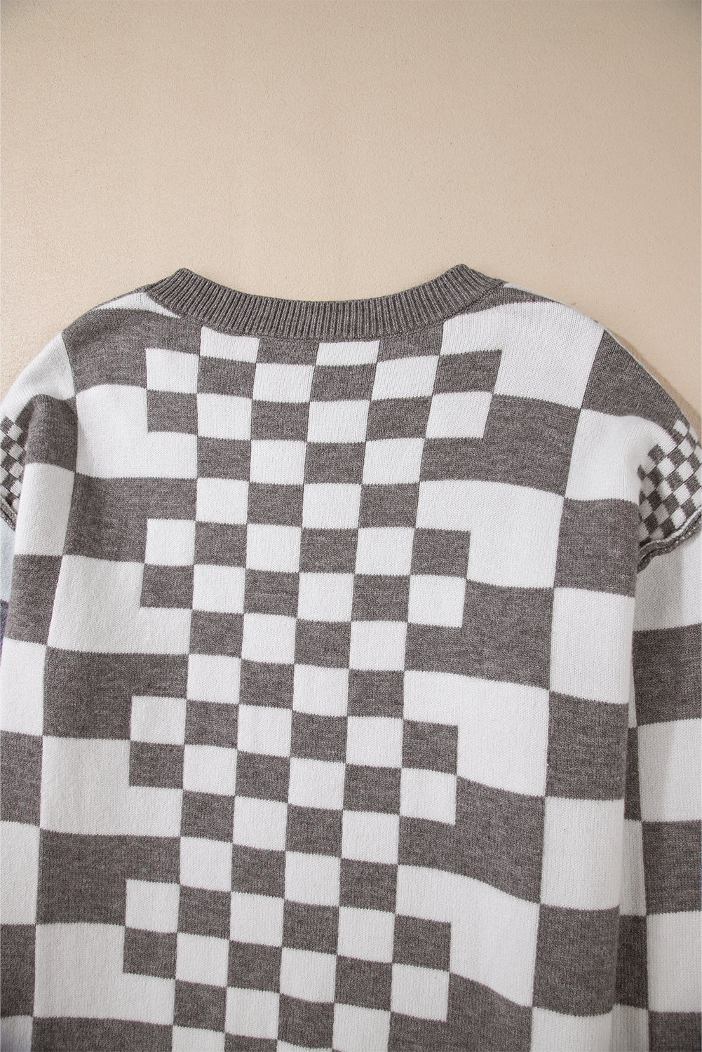 Black Checkered Drop Shoulder Round Neck Sweater bf4a800dcddea7aa