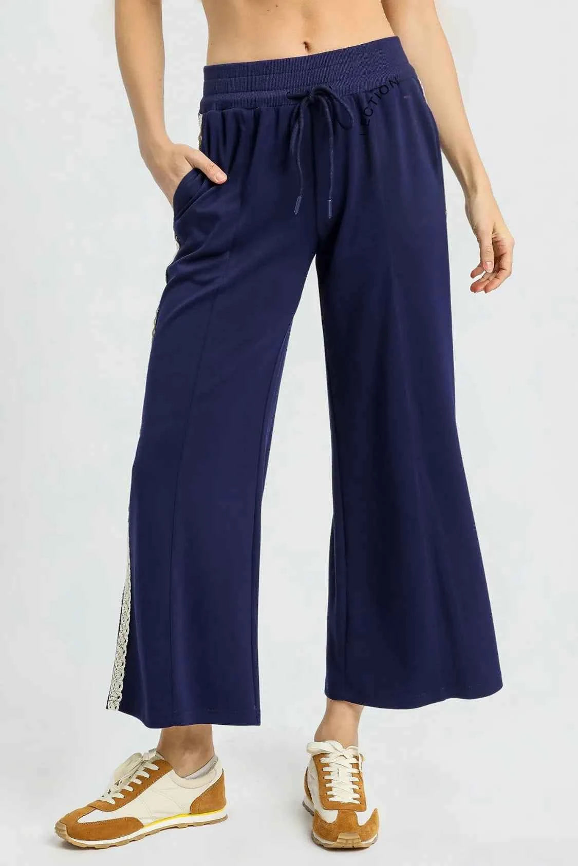 Umgee Wide-Leg Pants with Lace Trim Navy bf519eb9-166a-4dc3-8443-063d0a241058-Max-Origin