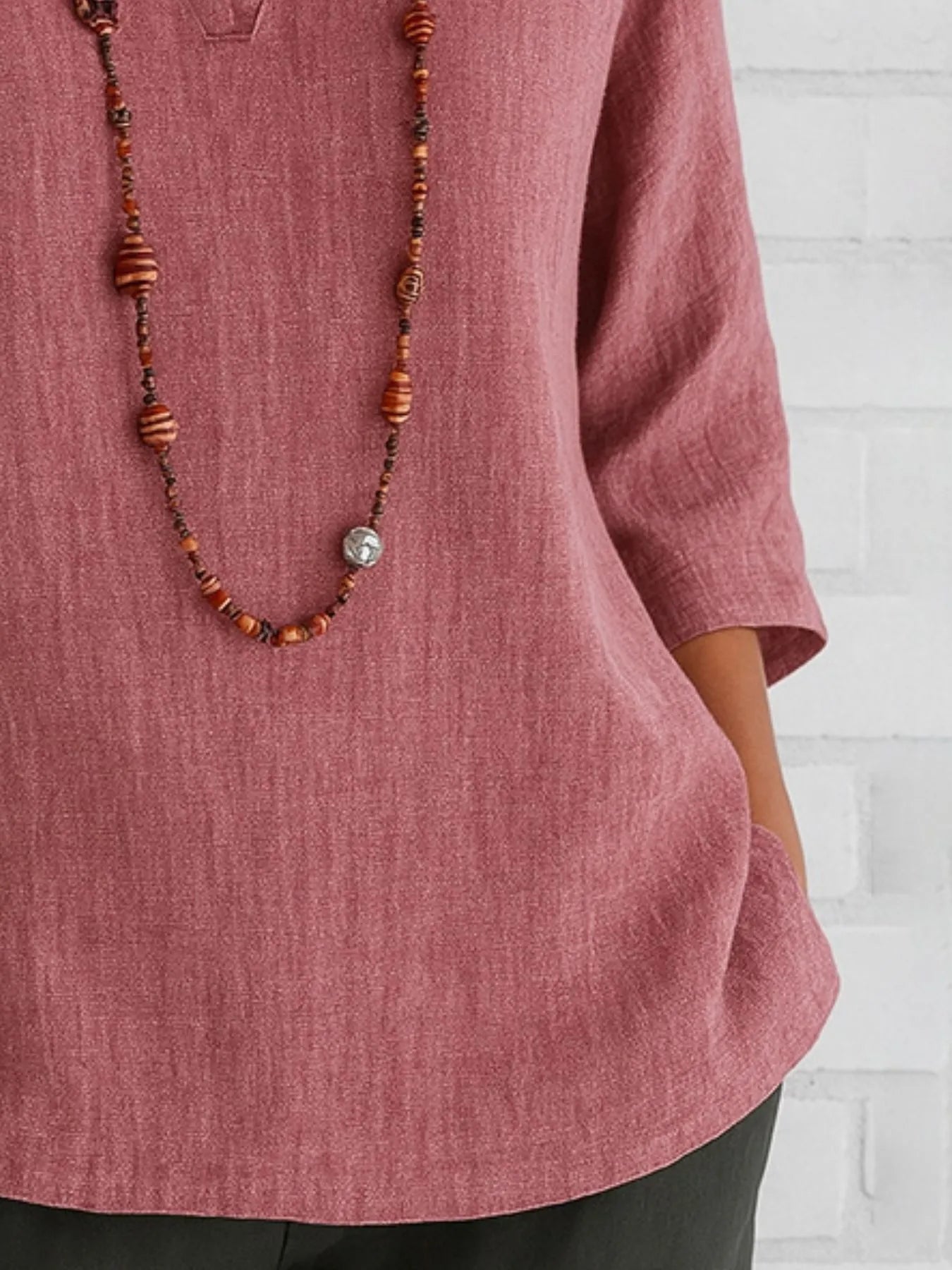 Full Size Notched Three-Quarter Sleeves Blouse Plus Size bf6799f9-8784-4222-8000-d02dca06459d-Max-Origin