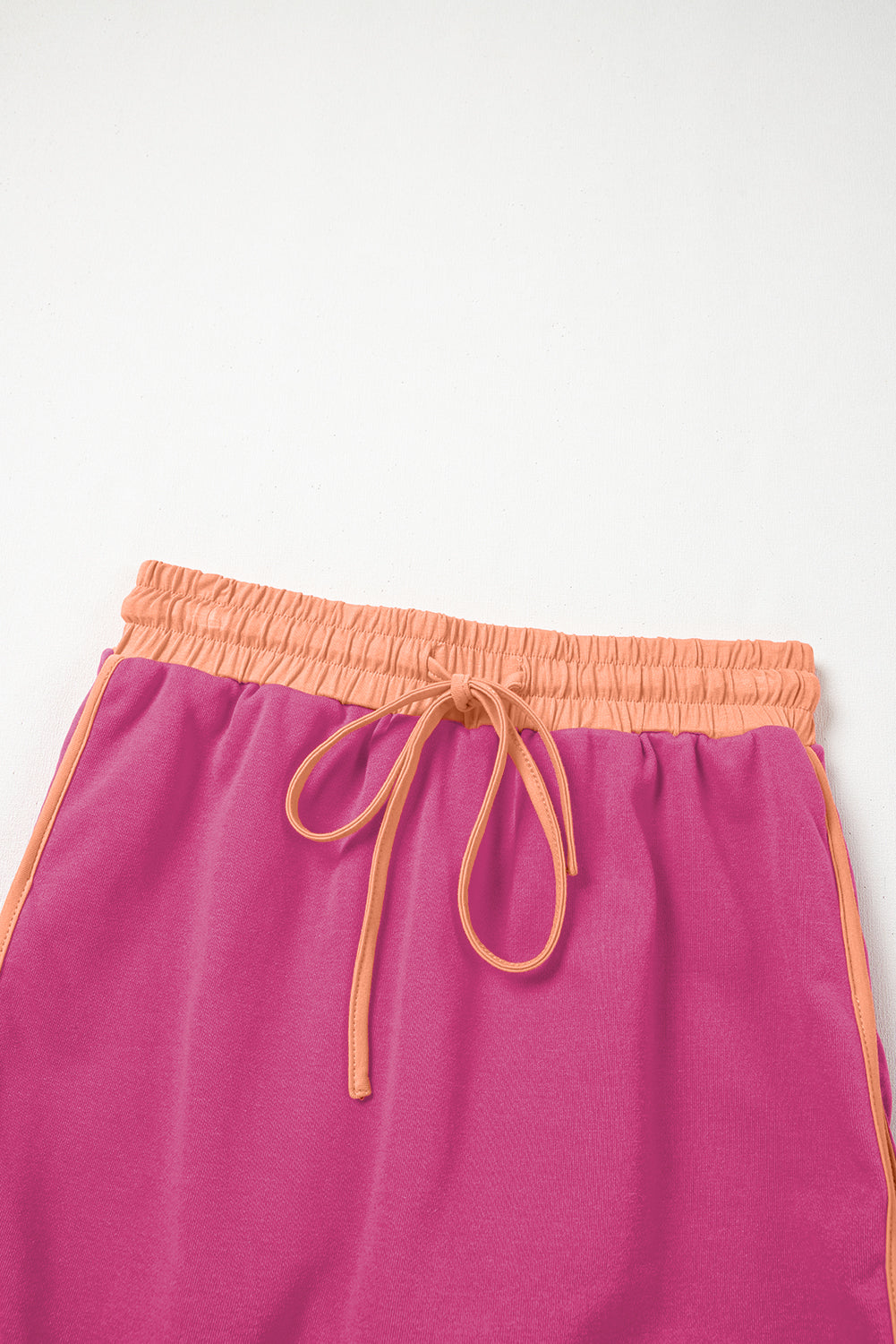 Rose Red Contrast Trim Loose Pullover and Lace-up Waist Shorts Set bf6ba3decfc52c5a