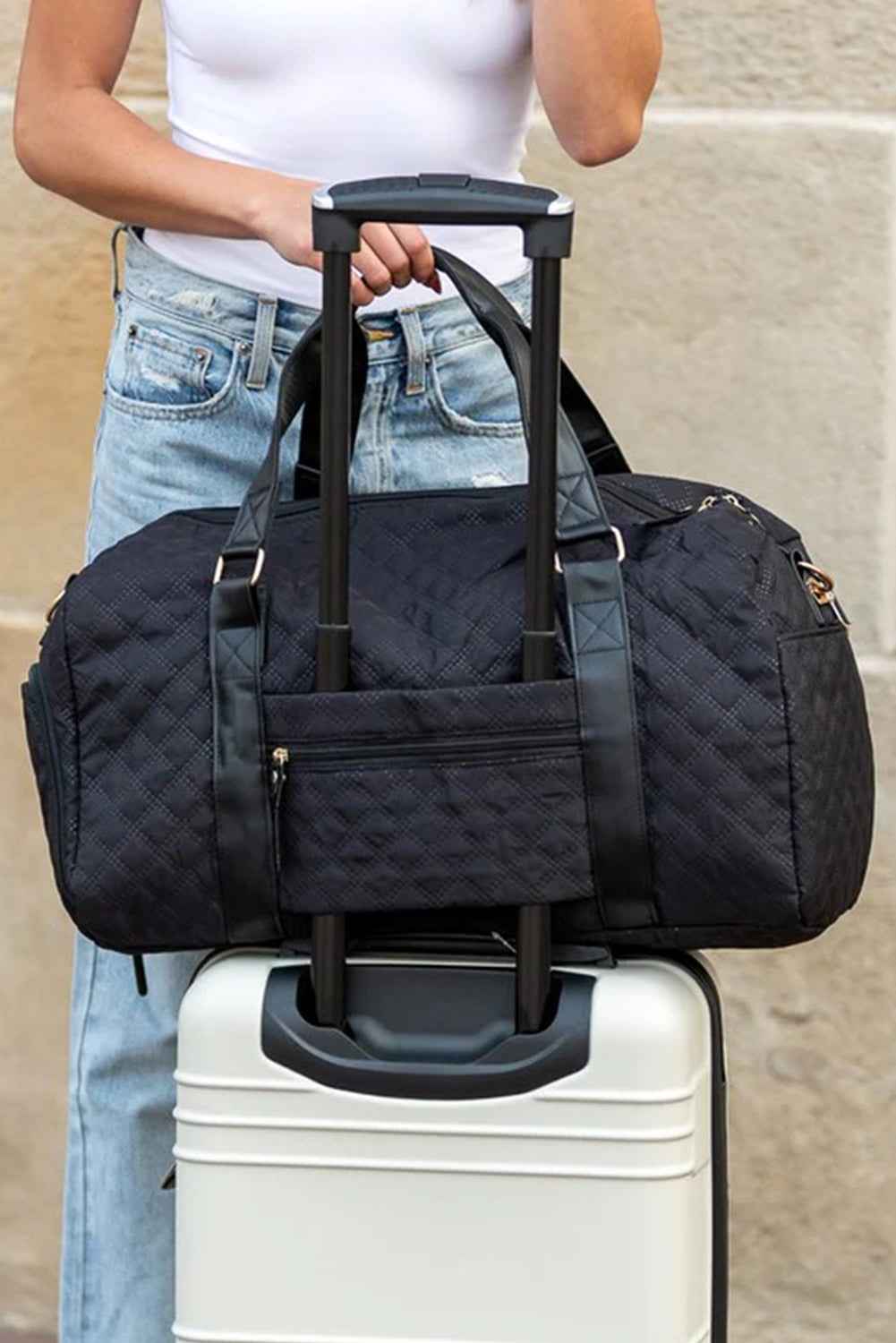 Black Plaid Large Capacity Travel Duffle Bag bf75bd932da3e268