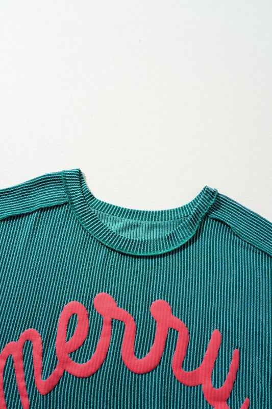 Christmas Merry Corded Batwing Long Sleeve Top