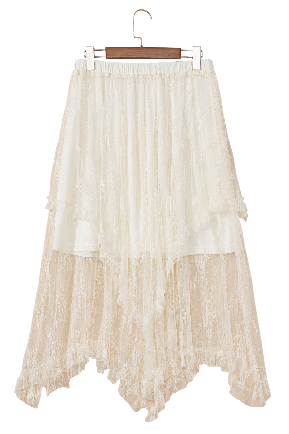 Apricot Lace Cascading Tiered High Waist Maxi Skirt bf9b36889827a40d