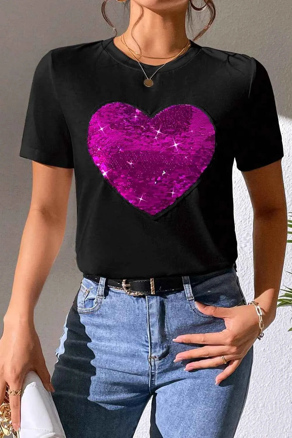 Heart Sequin Round Neck Short Sleeve T-Shirt bfc59d9c-ae87-4414-9e08-a504d238e3c1-Max