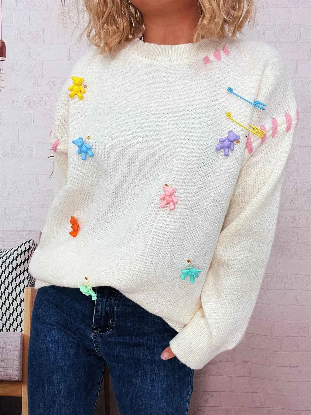 Bear Decoration Round Neck Sweater bff9d8f5753846b8afc20ab9e71d656d-Max-Origin