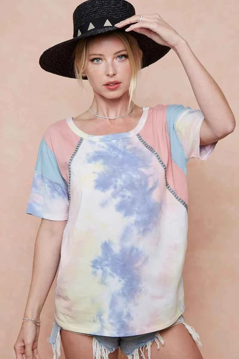 BiBi Tie Dye Printed Cotton Color Block T-Shirt bffedbfe00724a098570e1d88548c9ad-Max-Origin
