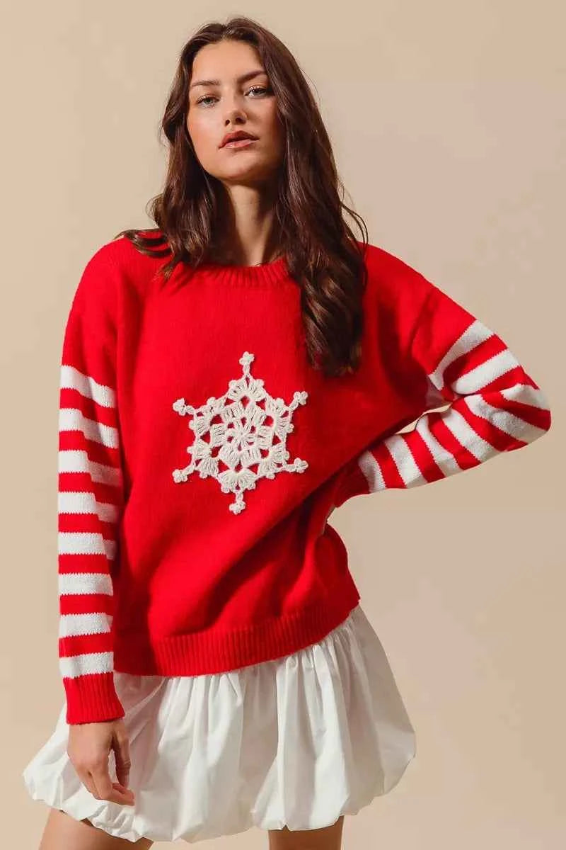 SO ME Christmas Snowflake Crochet Embellished Sweater c012623e1888409b9bb73a822cf8173a-Max-Origin