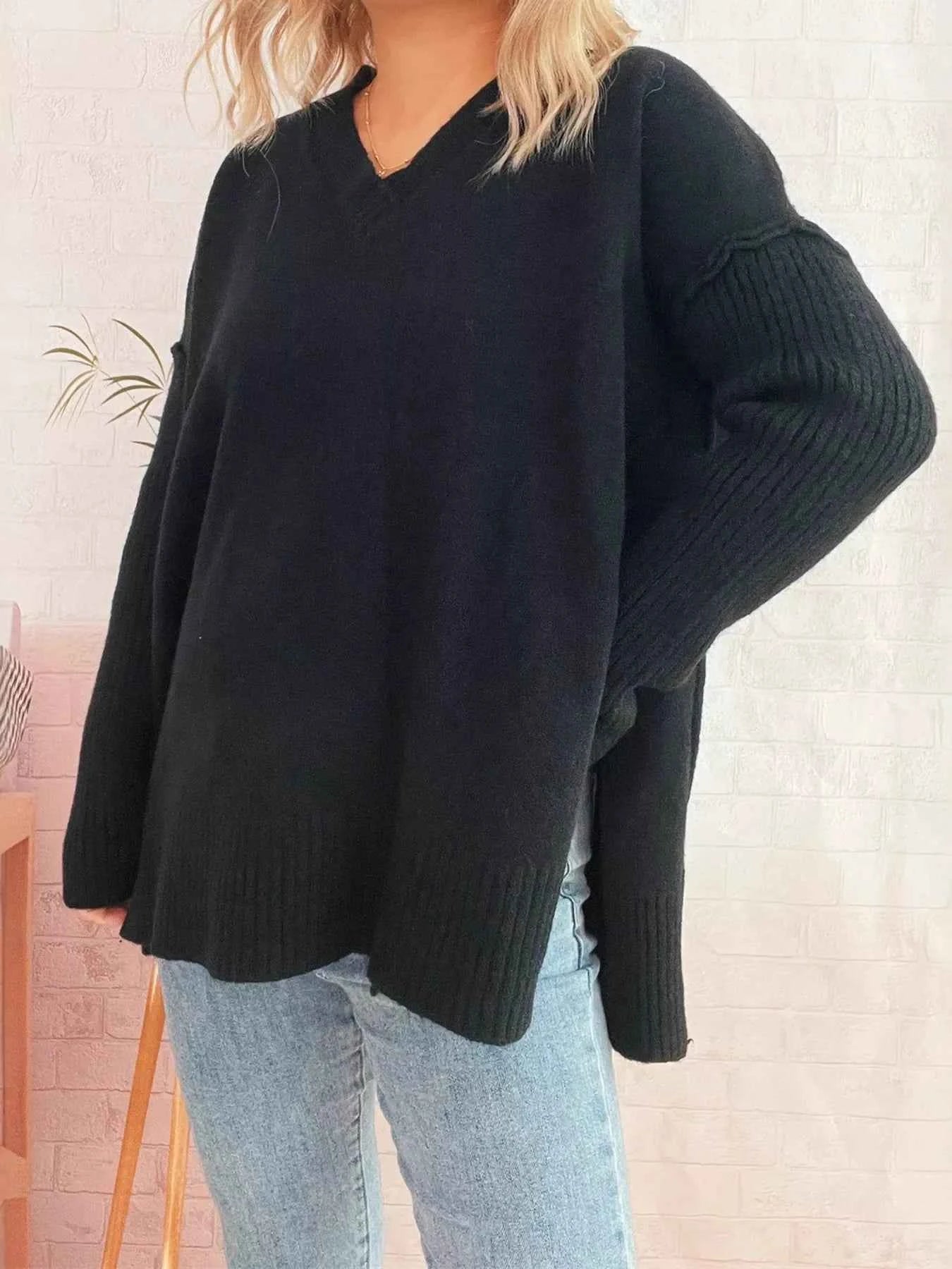 V-Neck Dropped Shoulder Sweater c022dd2bef9f4465bd7cc1da326f2810-Max-Origin