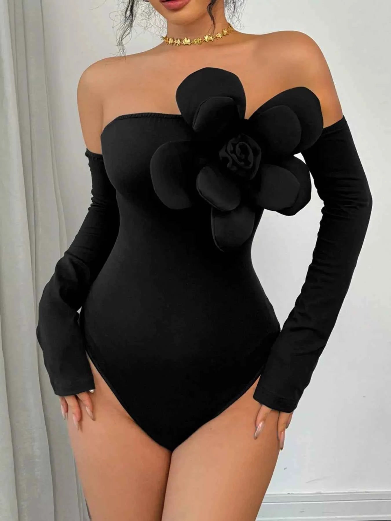 Flower Off-Shoulder Long Sleeve Bodysuit c050a48f-27cf-4d2c-a01d-c9fe8f1d32b1-Max-Origin
