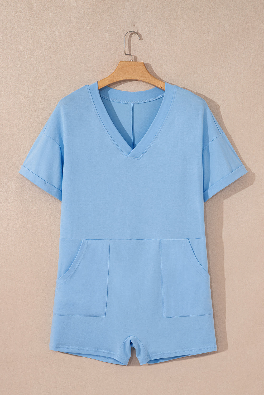 Bonbon Loose Half Sleeve V Neck Plain Romper c06ec7d34a4a2372