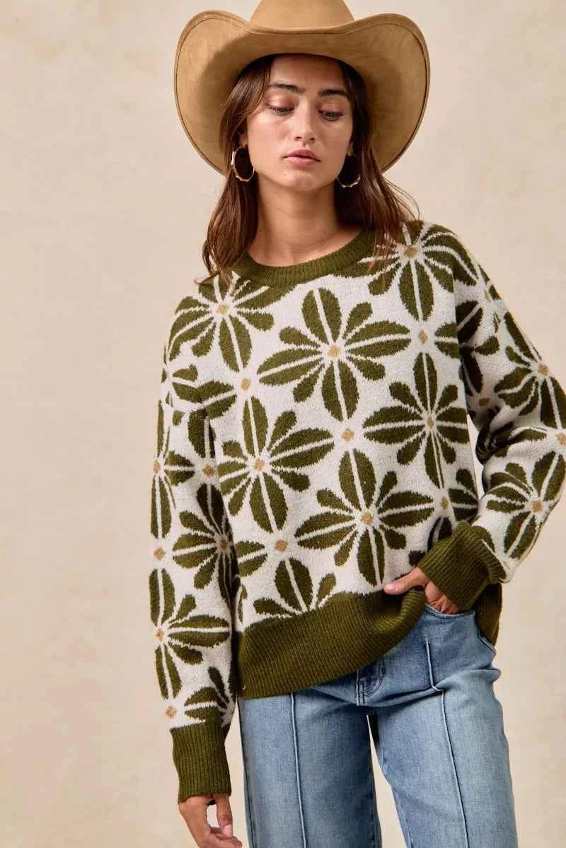 BiBi Flower Pattern Long Sleeve Sweater c073560110bb43e7b5232a4f76a14ed0-Max-Origin