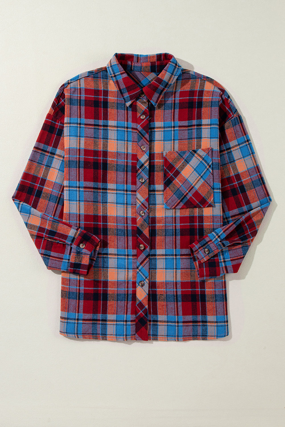 Orange Plaid Print Pocket Loose Shirt Shacket c0791312ce47171a